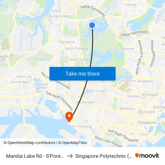 Mandai Lake Rd - S'Pore Zoo (48131) to Singapore Polytechnic (Poly Marina) map