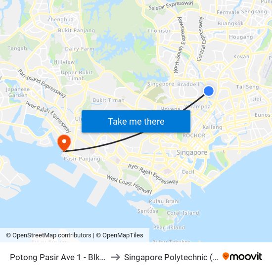 Potong Pasir Ave 1 - Blk 120 (61101) to Singapore Polytechnic (Poly Marina) map
