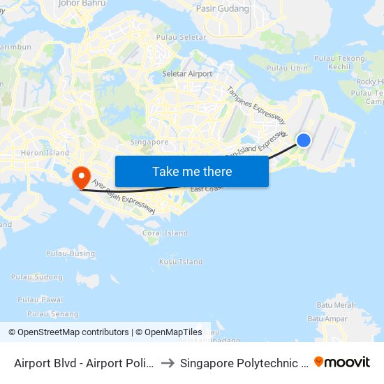 Airport Blvd - Airport Police Stn (95151) to Singapore Polytechnic (Poly Marina) map
