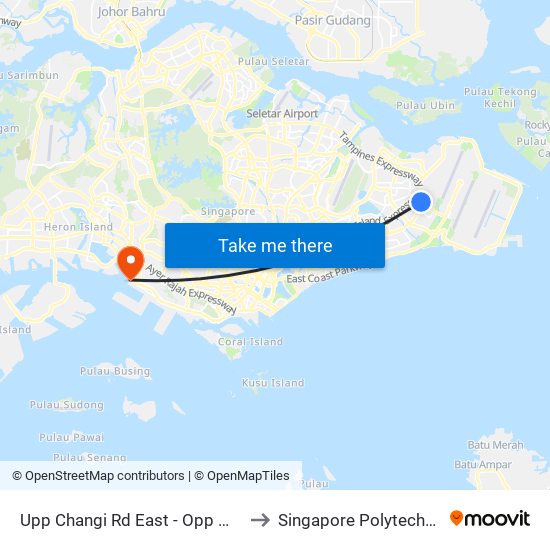 Upp Changi Rd East - Opp Mera Terr P/G (96061) to Singapore Polytechnic (Poly Marina) map