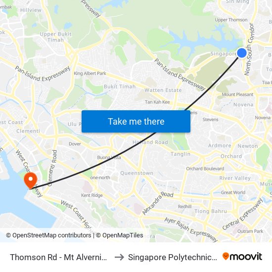 Thomson Rd - Mt Alvernia Hosp (51069) to Singapore Polytechnic (Poly Marina) map