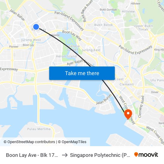 Boon Lay Ave - Blk 176 (21421) to Singapore Polytechnic (Poly Marina) map
