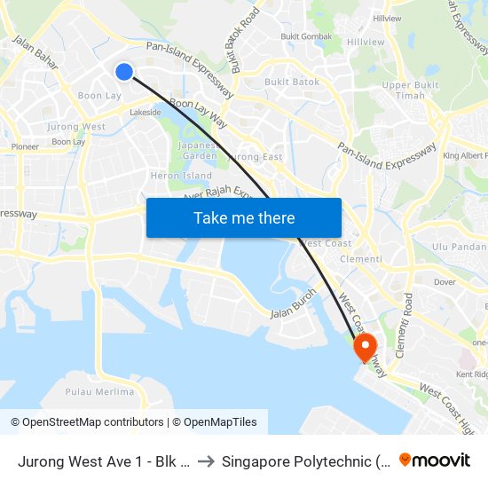 Jurong West Ave 1 - Blk 536 (28531) to Singapore Polytechnic (Poly Marina) map