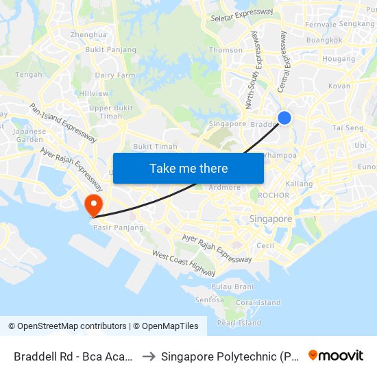 Braddell Rd - Bca Acad (52061) to Singapore Polytechnic (Poly Marina) map