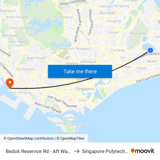 Bedok Reservoir Rd - Aft Waterfront Waves (84639) to Singapore Polytechnic (Poly Marina) map