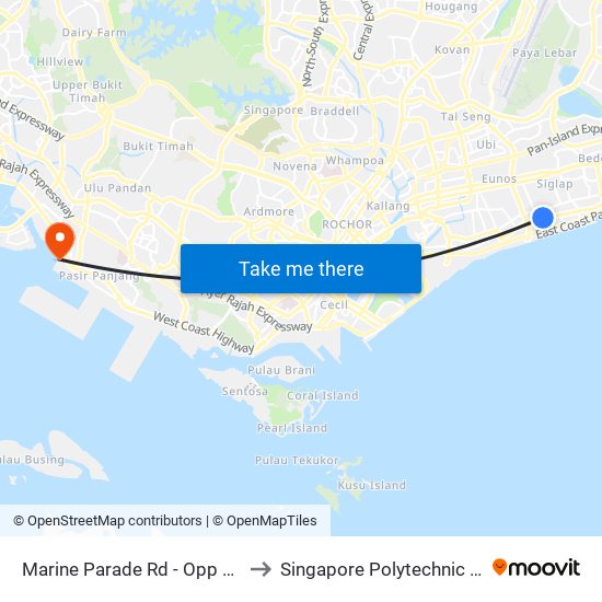 Marine Parade Rd - Opp Blk 57 (92071) to Singapore Polytechnic (Poly Marina) map