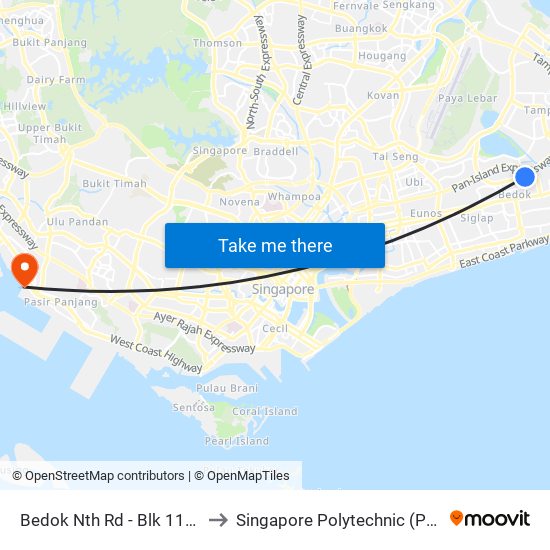 Bedok Nth Rd - Blk 111 (84229) to Singapore Polytechnic (Poly Marina) map