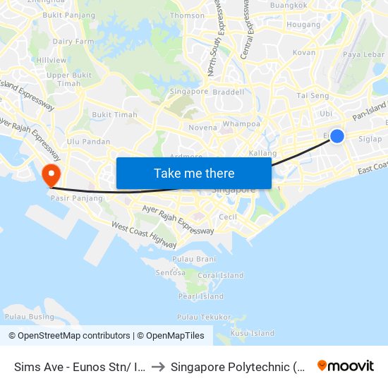Sims Ave - Eunos Stn/ Int (82061) to Singapore Polytechnic (Poly Marina) map