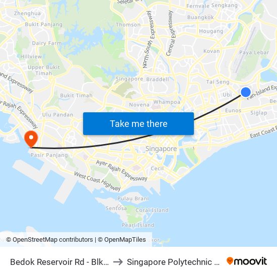 Bedok Reservoir Rd - Blk 122 (72061) to Singapore Polytechnic (Poly Marina) map