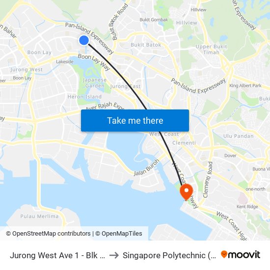 Jurong West Ave 1 - Blk 490 (28501) to Singapore Polytechnic (Poly Marina) map