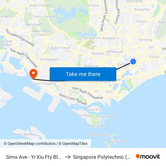 Sims Ave - Yi Xiu Fty Bldg (80071) to Singapore Polytechnic (Poly Marina) map