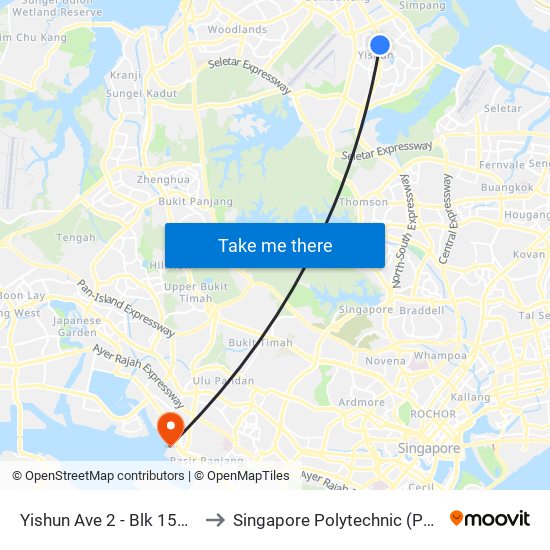 Yishun Ave 2 - Blk 154 (59091) to Singapore Polytechnic (Poly Marina) map