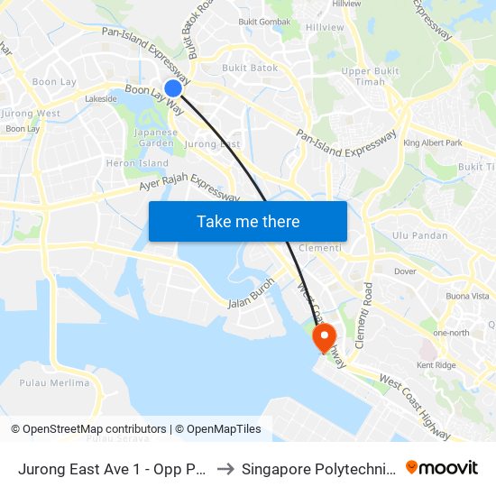 Jurong East Ave 1 - Opp Parc Oasis (28459) to Singapore Polytechnic (Poly Marina) map