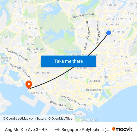 Ang Mo Kio Ave 3 - Blk 516 (66101) to Singapore Polytechnic (Poly Marina) map
