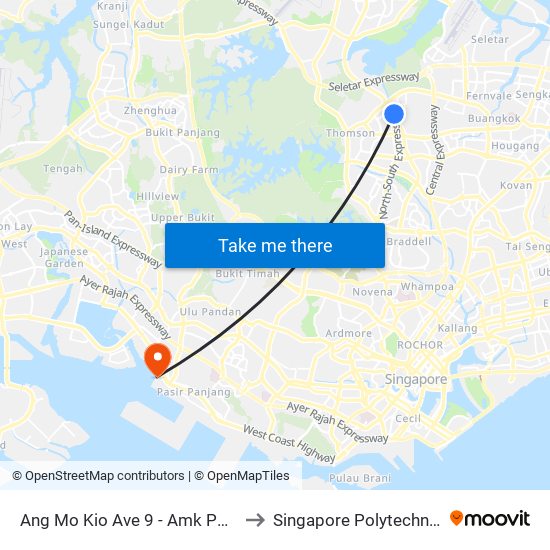 Ang Mo Kio Ave 9 - Amk Police Div Hq (55301) to Singapore Polytechnic (Poly Marina) map
