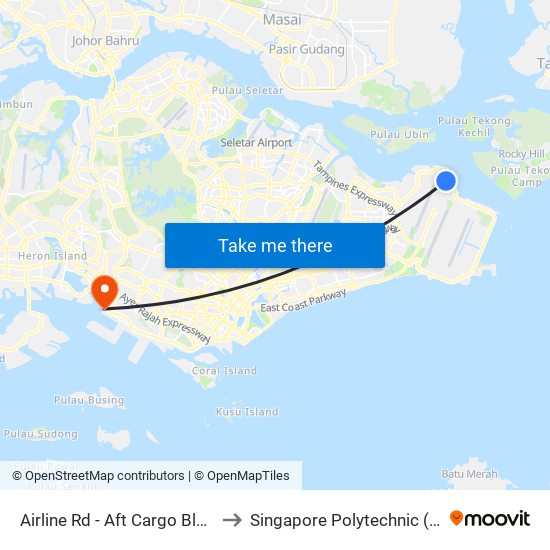 Airline Rd - Aft Cargo Bldg D (95141) to Singapore Polytechnic (Poly Marina) map