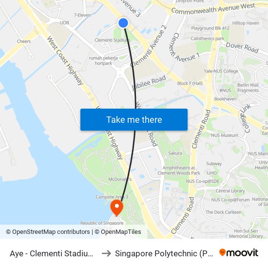 Aye - Clementi Stadium (17141) to Singapore Polytechnic (Poly Marina) map