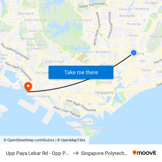 Upp Paya Lebar Rd - Opp Paya Lebar St (70309) to Singapore Polytechnic (Poly Marina) map