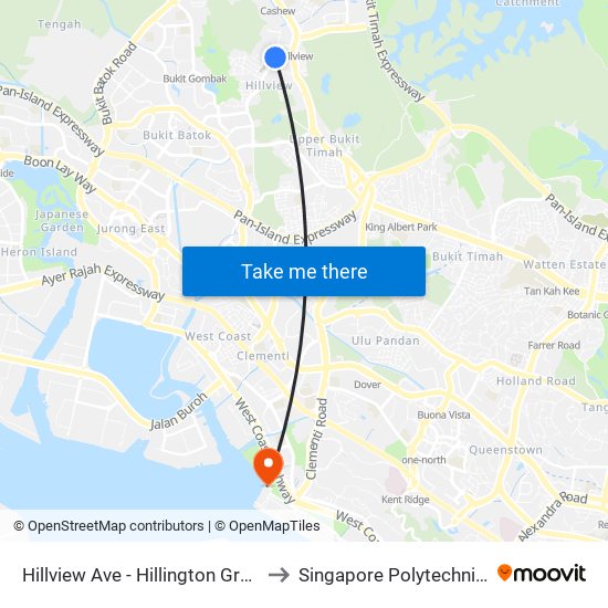 Hillview Ave - Hillington Green Condo (43268) to Singapore Polytechnic (Poly Marina) map