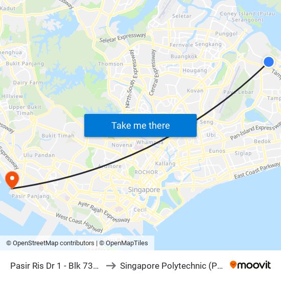 Pasir Ris Dr 1 - Blk 738 (77289) to Singapore Polytechnic (Poly Marina) map