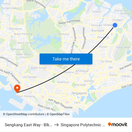Sengkang East Way - Blk 128 (67119) to Singapore Polytechnic (Poly Marina) map