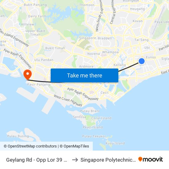 Geylang Rd - Opp Lor 39 Geylang (81069) to Singapore Polytechnic (Poly Marina) map