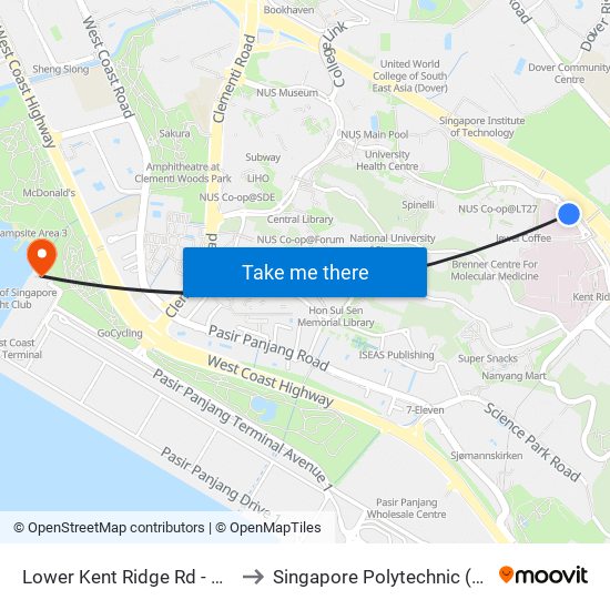 Lower Kent Ridge Rd - Nuh (18221) to Singapore Polytechnic (Poly Marina) map