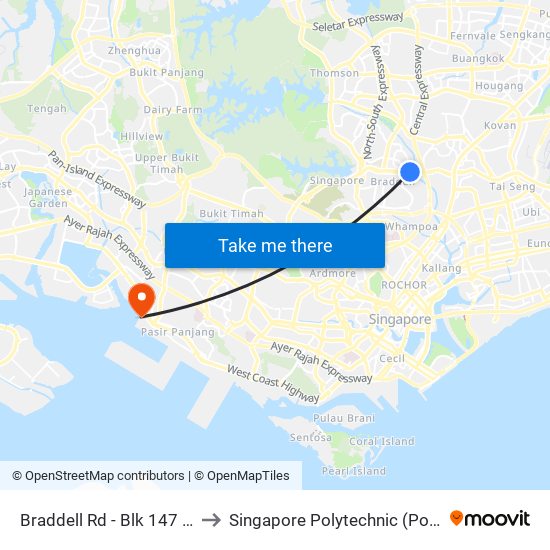Braddell Rd - Blk 147 (52051) to Singapore Polytechnic (Poly Marina) map