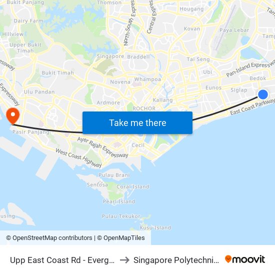 Upp East Coast Rd - Evergreen Gdn (94011) to Singapore Polytechnic (Poly Marina) map