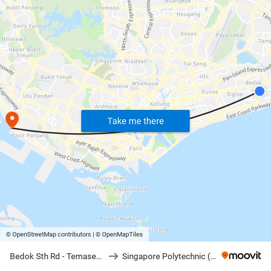 Bedok Sth Rd - Temasek Jc (84111) to Singapore Polytechnic (Poly Marina) map