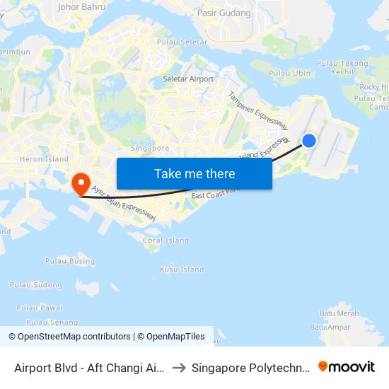 Airport Blvd - Aft Changi Airport Ter 2 (95019) to Singapore Polytechnic (Poly Marina) map