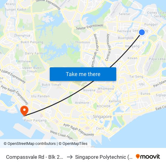 Compassvale Rd - Blk 223d (67191) to Singapore Polytechnic (Poly Marina) map