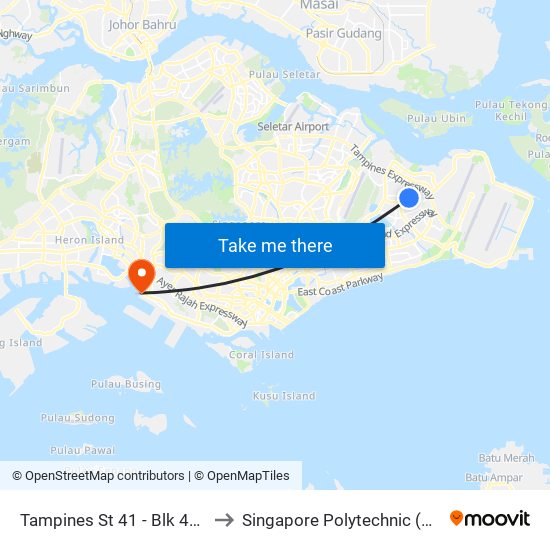Tampines St 41 - Blk 417 (76399) to Singapore Polytechnic (Poly Marina) map