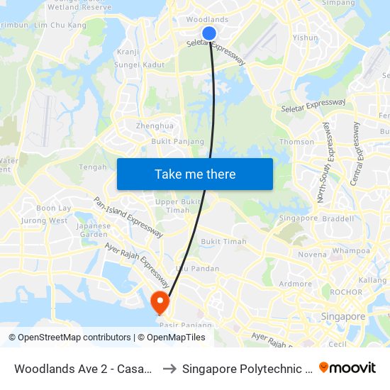 Woodlands Ave 2 - Casablanca (46229) to Singapore Polytechnic (Poly Marina) map