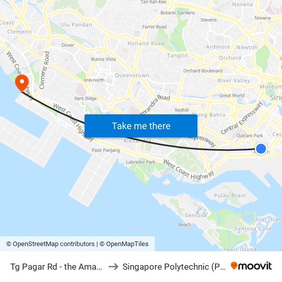 Tg Pagar Rd - the Amara (05419) to Singapore Polytechnic (Poly Marina) map