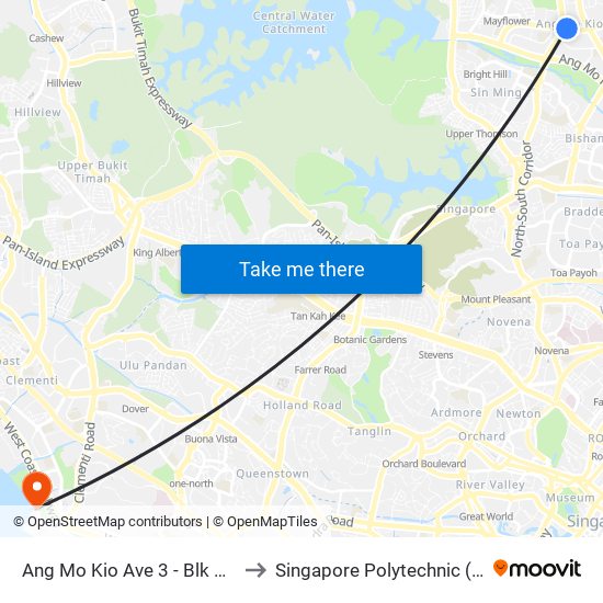 Ang Mo Kio Ave 3 - Blk 700b (54241) to Singapore Polytechnic (Poly Marina) map