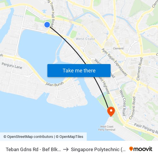 Teban Gdns Rd - Bef Blk 39 (20201) to Singapore Polytechnic (Poly Marina) map