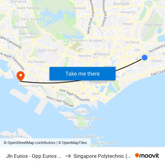 Jln Eunos - Opp Eunos Stn (83109) to Singapore Polytechnic (Poly Marina) map