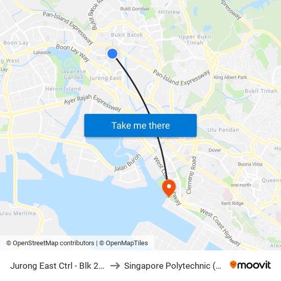 Jurong East Ctrl - Blk 266 (28629) to Singapore Polytechnic (Poly Marina) map