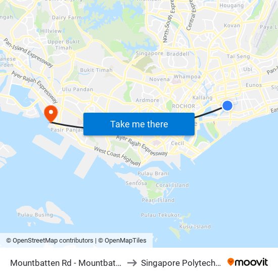 Mountbatten Rd - Mountbatten Stn Exit B (80279) to Singapore Polytechnic (Poly Marina) map