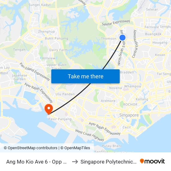 Ang Mo Kio Ave 6 - Opp Blk 646 (55209) to Singapore Polytechnic (Poly Marina) map
