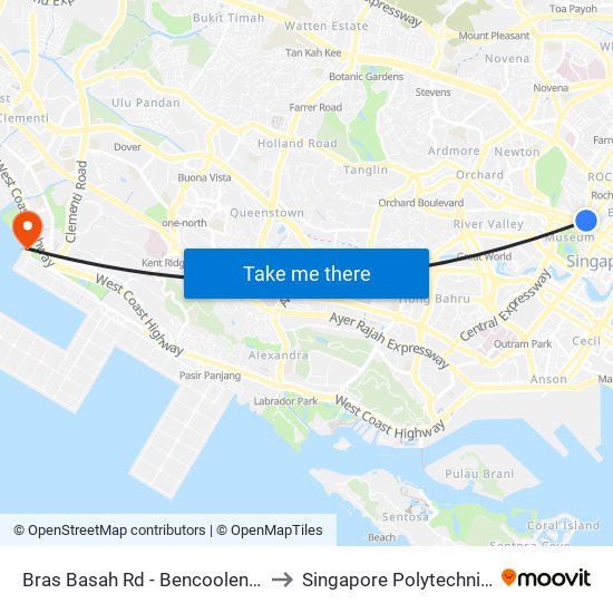 Bras Basah Rd - Bencoolen Stn Exit B (08069) to Singapore Polytechnic (Poly Marina) map