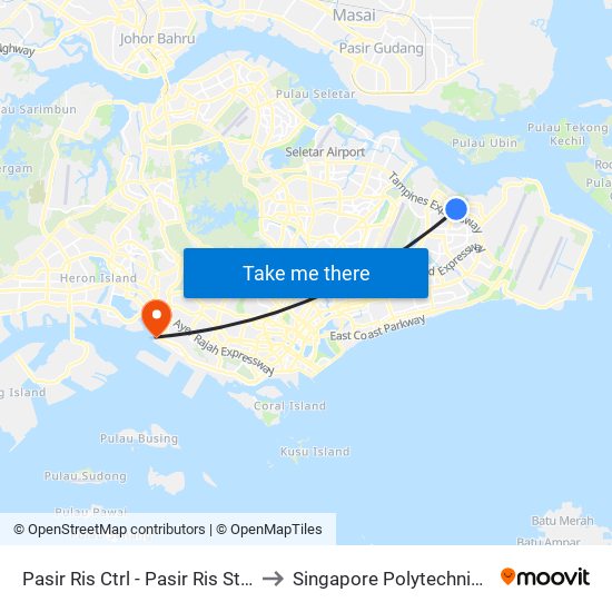 Pasir Ris Ctrl - Pasir Ris Stn Exit B (77039) to Singapore Polytechnic (Poly Marina) map