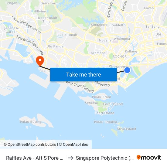 Raffles Ave - Aft S'Pore Flyer (02101) to Singapore Polytechnic (Poly Marina) map