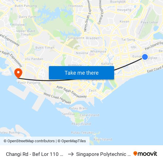 Changi Rd - Bef Lor 110 Changi (83049) to Singapore Polytechnic (Poly Marina) map