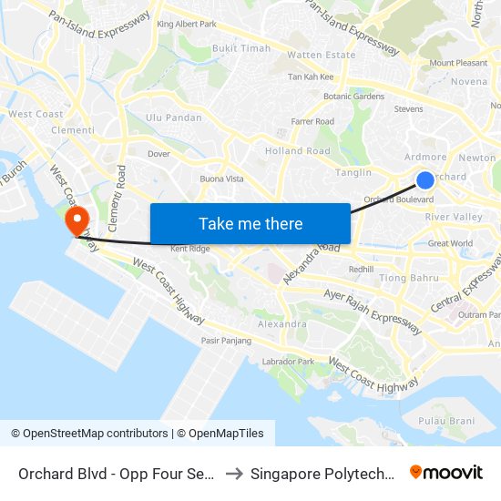 Orchard Blvd - Opp Four Seasons Hotel (09111) to Singapore Polytechnic (Poly Marina) map