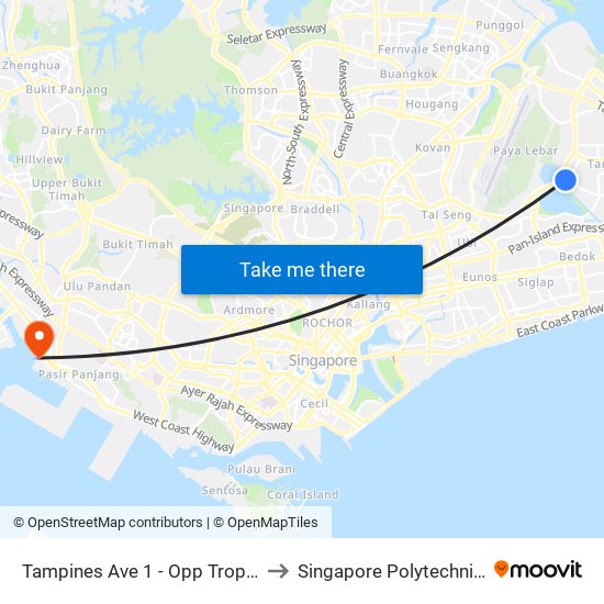 Tampines Ave 1 - Opp Tropica Condo (75251) to Singapore Polytechnic (Poly Marina) map