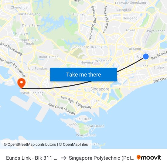 Eunos Link - Blk 311 (71099) to Singapore Polytechnic (Poly Marina) map