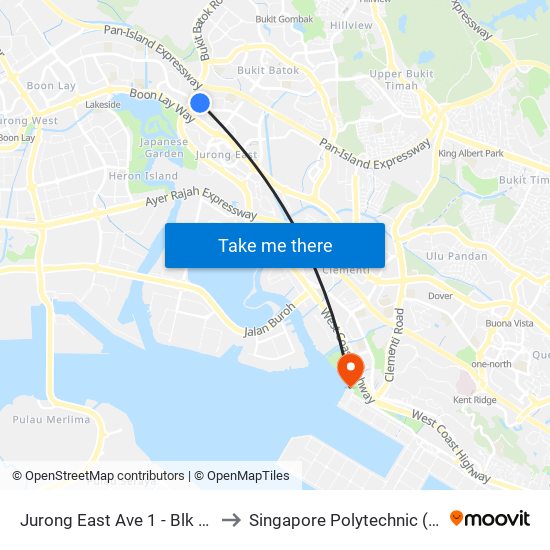 Jurong East Ave 1 - Blk 252 (28339) to Singapore Polytechnic (Poly Marina) map