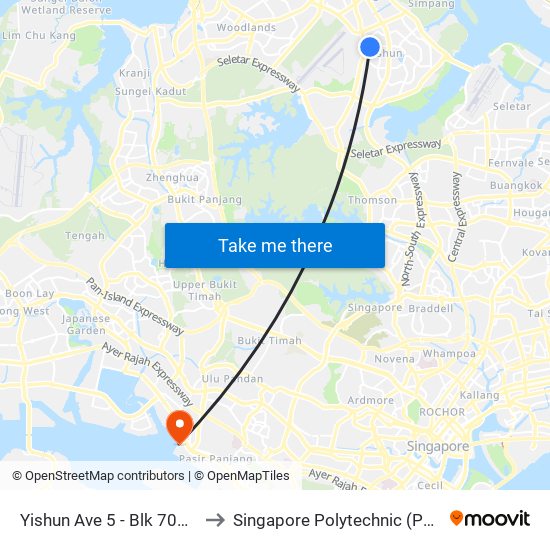 Yishun Ave 5 - Blk 701 (59111) to Singapore Polytechnic (Poly Marina) map